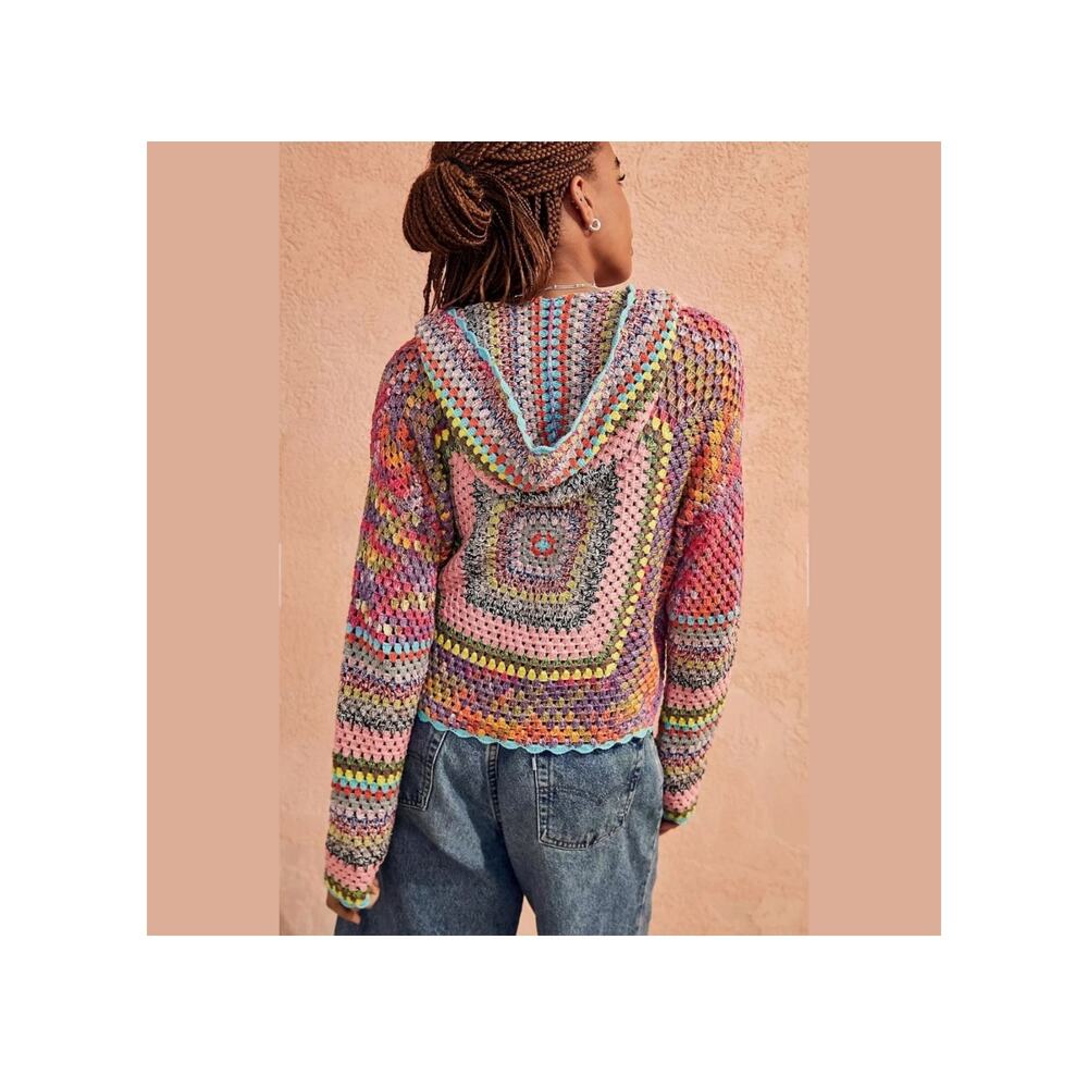 Urban Outfitters Hand-Crocheted Square Hoodie Sweatshirt Size XS Multicolor - Picture 3 of 15
